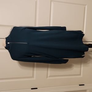 Athleta Teal Long Sleeve Zip-Neck Dress with White Stripe